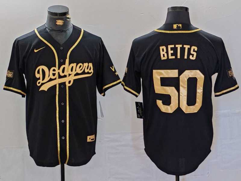 Men%27s Los Angeles Dodgers #50 Mookie Betts Black Gold World Series Champions Cool Base Stitched Jersey->los angeles dodgers->MLB Jersey